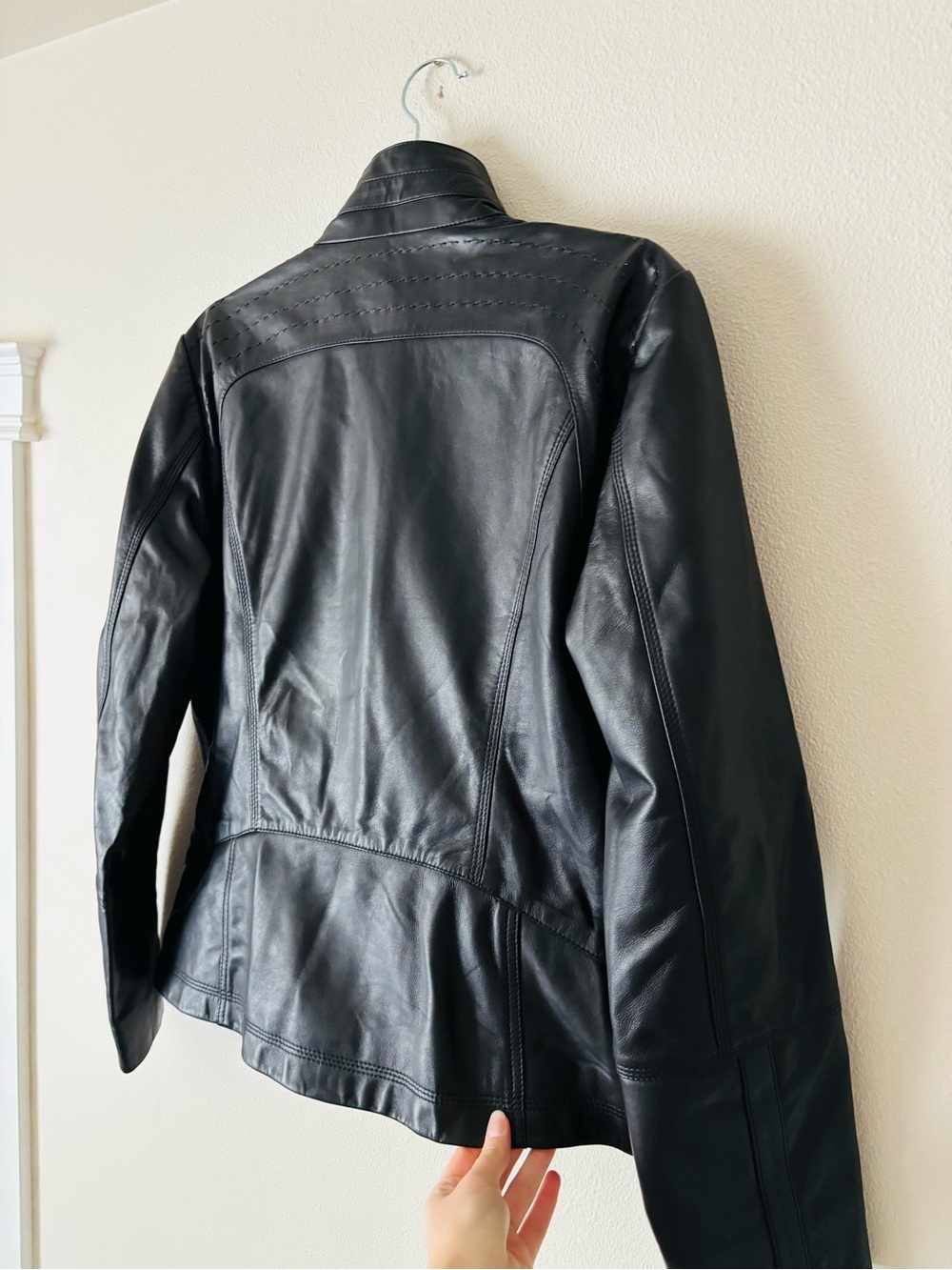 NWOT Quince Black 100% Sheep Leather Stand-Collar Biker Moto Fall Winter Jacket - Picture 5 of 14